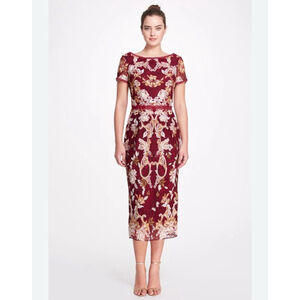 Marchesa Notte New! Embroidered Guipure Midi Dress